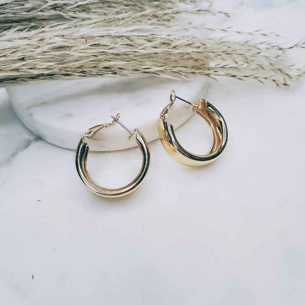 5 for $25 Gold Color Wide Small Hoop Earrings - Picture 4 of 7